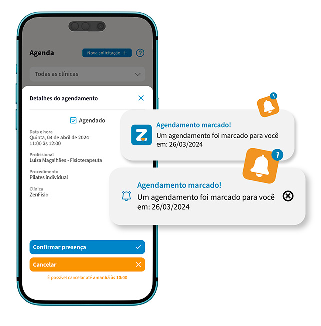 Confirmação de atendimentos agendados pelos próprios clientes e pacientes no aplicativo