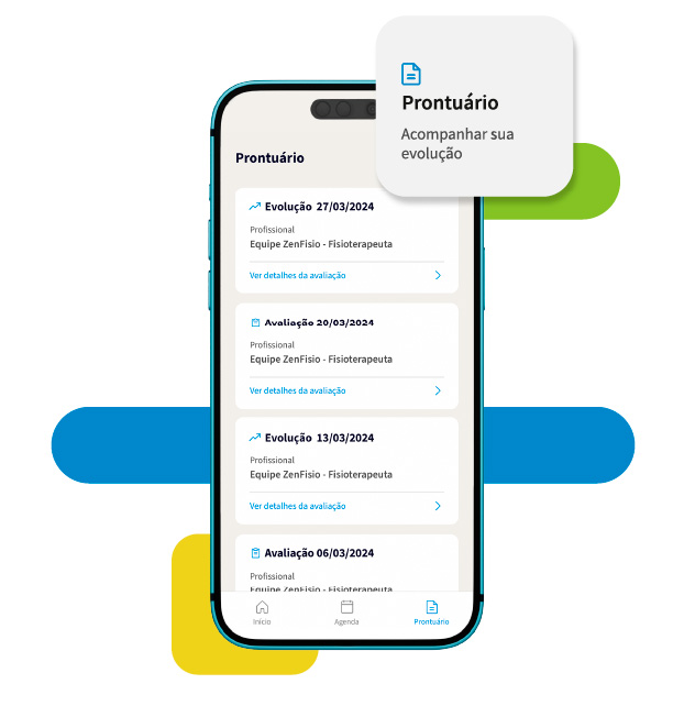 Prontuário eletrônico, avaliações e evolução dos pacientes no App
