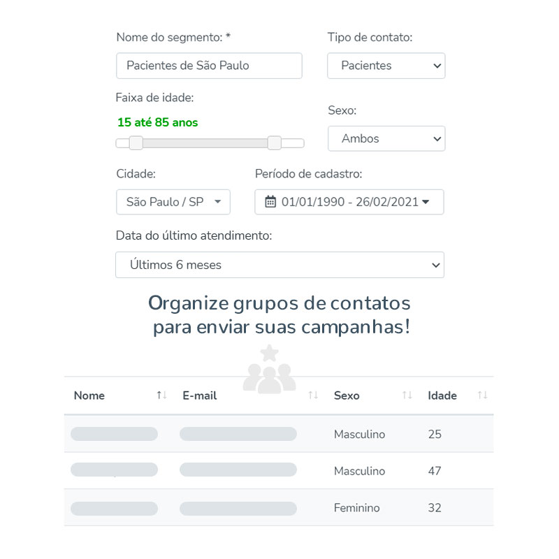 Criação de segmentos para envio de campanhas de e-mail