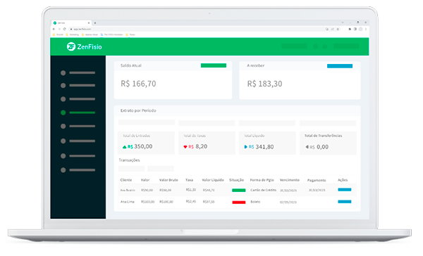 Relatórios de cobranças, pagamentos recebidos e saldos